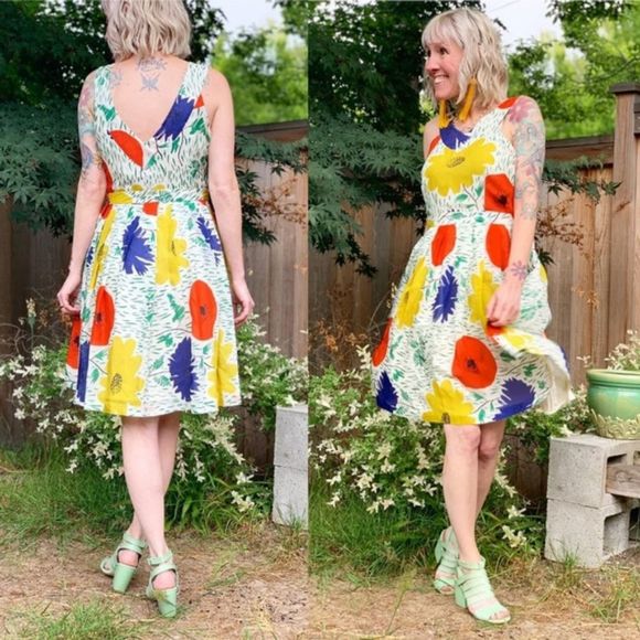 Anthro Girls From Savoy Primary Blooms Silk Dress